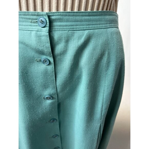 Jones New York Women's Size 14 Aqua Button-Front Pleated Midi Skirt - Picture 3 of 16